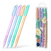 Набор ручек шариковых 4 шт. ErichKrause U-108 Stick Pastel Bloom 1.0, Ultra Glide Technology, синий, пэт-бокс