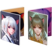 Тетрадь на гребне 80л. А5 кл. MESHU "Neko", двойная обложка, матовая ламинация, тиснение фольгой