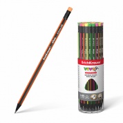 Чернографитный трехгранный карандаш с ластиком ErichKrause® VIVO® HB (в тубусе по 42 шт.)