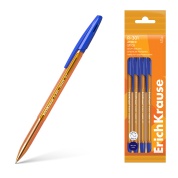 Набор ручек шариковых 4 шт. ErichKrause R-301 Stick Amber 0.7, синий, пакет