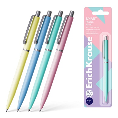 Ручка шариковая автоматич. ErichKrause Smart Matic Pastel 0.7, синий, блистер