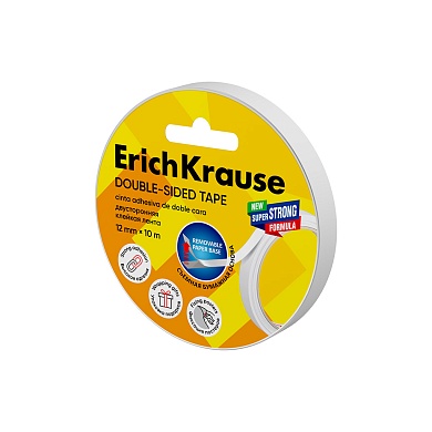 Клейкая лента двусторонняя ErichKrause, прозрачная, 12ммх10м, в пленке