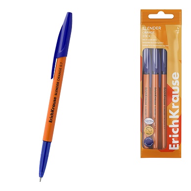 Набор ручек шариковых 4 шт. ErichKrause Slender Stick Orange 0.7, Super Glide Technology, синий, пакет