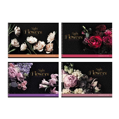 Альбом для рис. А4 40л на гребне BG "Night flowers", тиснение фольгой