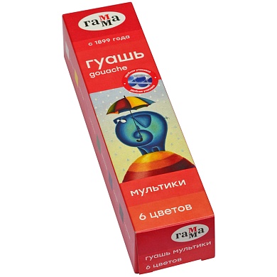 Гуашь МУЛЬТИКИ, 6цв, 15 мл, блок-тара