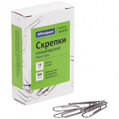 Скрепки 28 мм, 100шт., карт. упак.