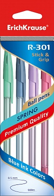 Набор ручек шариковых 4шт. R-301 SPRING Stick&Grip 0,7 синий