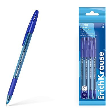 Ручка шариковая ErichKrause R-301 Stick&Grip Original 1.0, синий