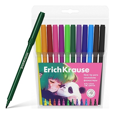 Фломастеры 12 цв. ErichKrause Panda Hugs, европодвес
