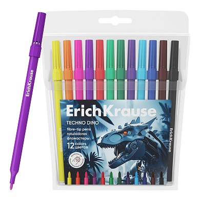 Фломастеры 12 цв. ErichKrause Techno Dino, европодвес