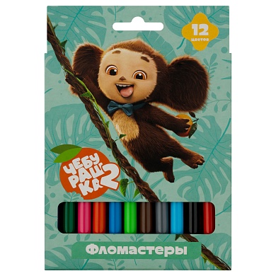 Фломастеры 12 цв. "Чебурашка-2", смываемые, картон, европодвес