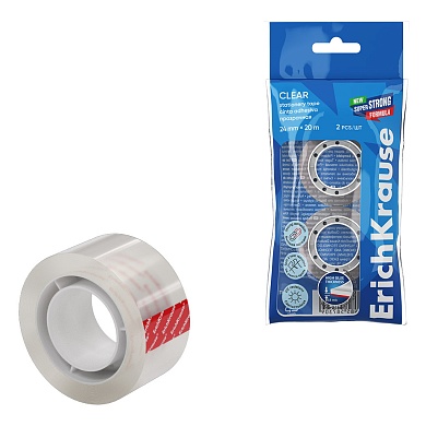 Клейкая лента 2шт. ErichKrause Clear, 24ммх20м, прозр.