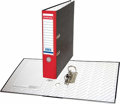 Папка-регистратор 70 мм мраморный с карманом красный