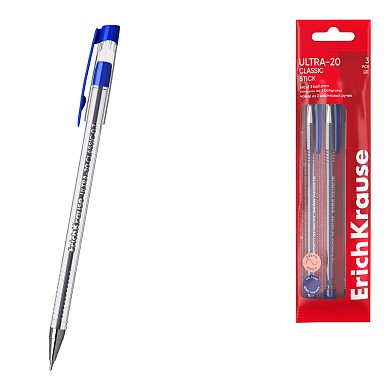 Набор ручек шариковых 3 шт. ErichKrause ULTRA-20 Stick Classic 0.7, Super Glide Technology, черный, пакет