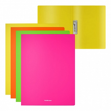 Папка с боковым зажимом ErichKrause Matt Neon, A4, ассорти