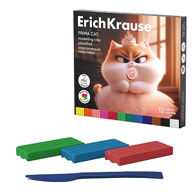 Пластилин классический ErichKrause Prima Cat 12 цв., со стеком