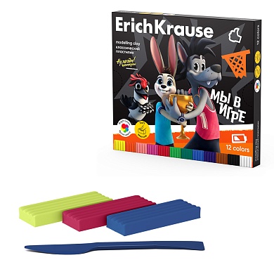 Пластилин классический ErichKrause Ну, Погоди! Каникулы 12 цв/180г со стеком