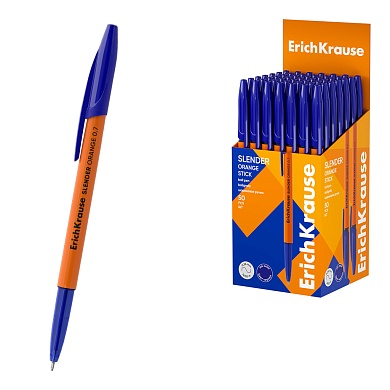 Ручка шариковая ErichKrause Slender Stick Orange 0.7, Super Glide Technology, синий