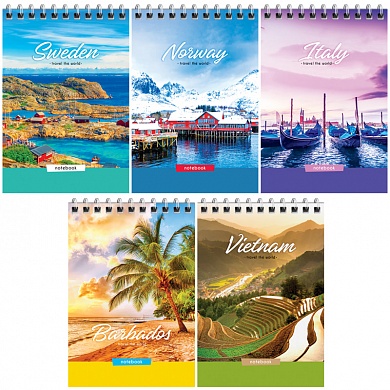 Блокнот А6 60л на гребне "Путешествия. Travel the world"