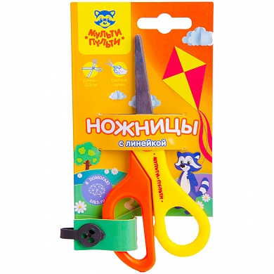 Ножницы детские "Приключения Енота", 13,5см, с линейкой, европодвес