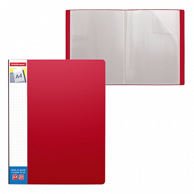 Папка А4 с 30 карманами ErichKrause Classic Plus с карманом на корешке, красный