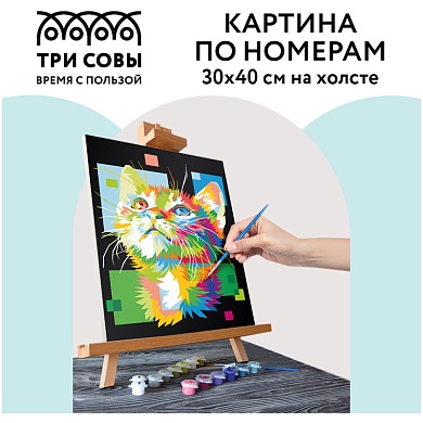 Картина по номерам на холсте "Пиксельный кот", 30*40, с акриловыми красками и кистями