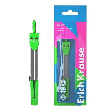 Циркуль металлический ErichKrause Neon 120мм, флоупак, зеленый
