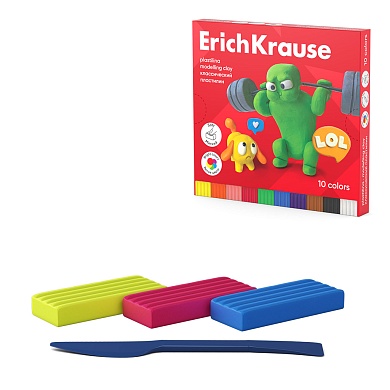 Пластилин классический ErichKrause Jolly Friends 10 цв/180г со стеком