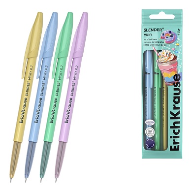 Набор ручек шариковых 4 шт. ErichKrause Slender® Stick Milky 0.7, Super Glide Technology, синий, пакет